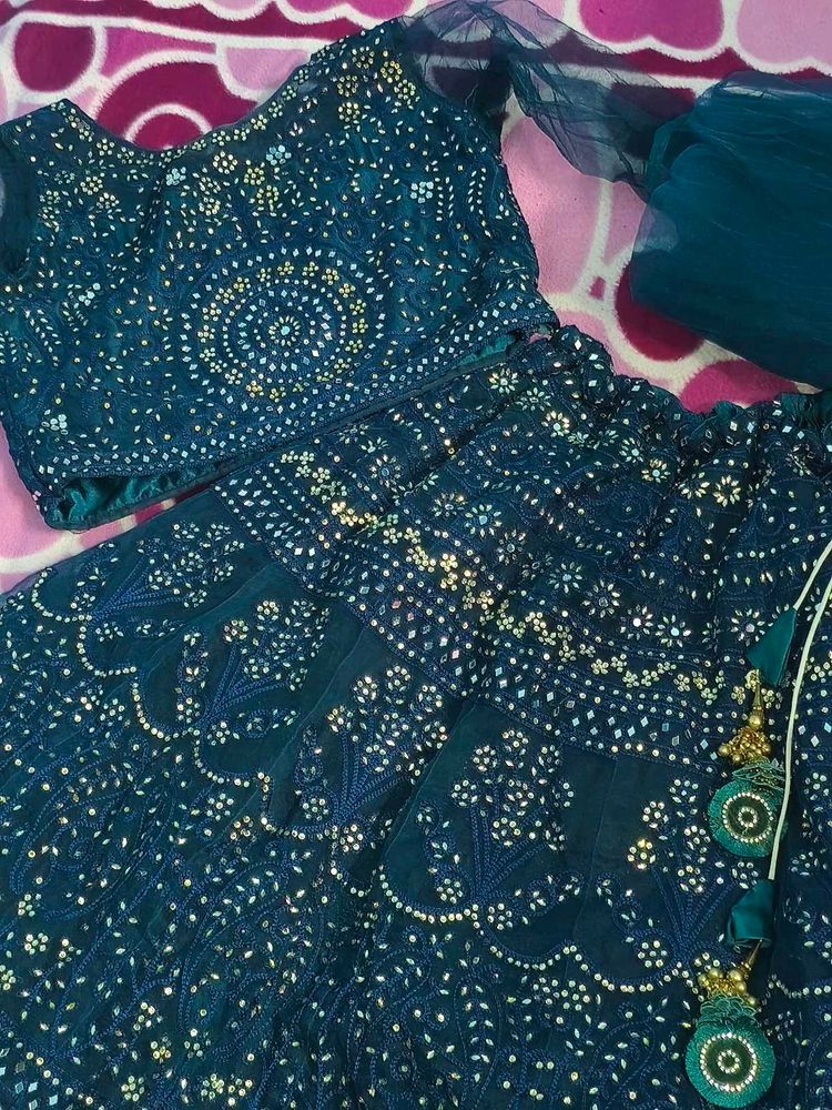 Teal Embellished Lehenga Set
