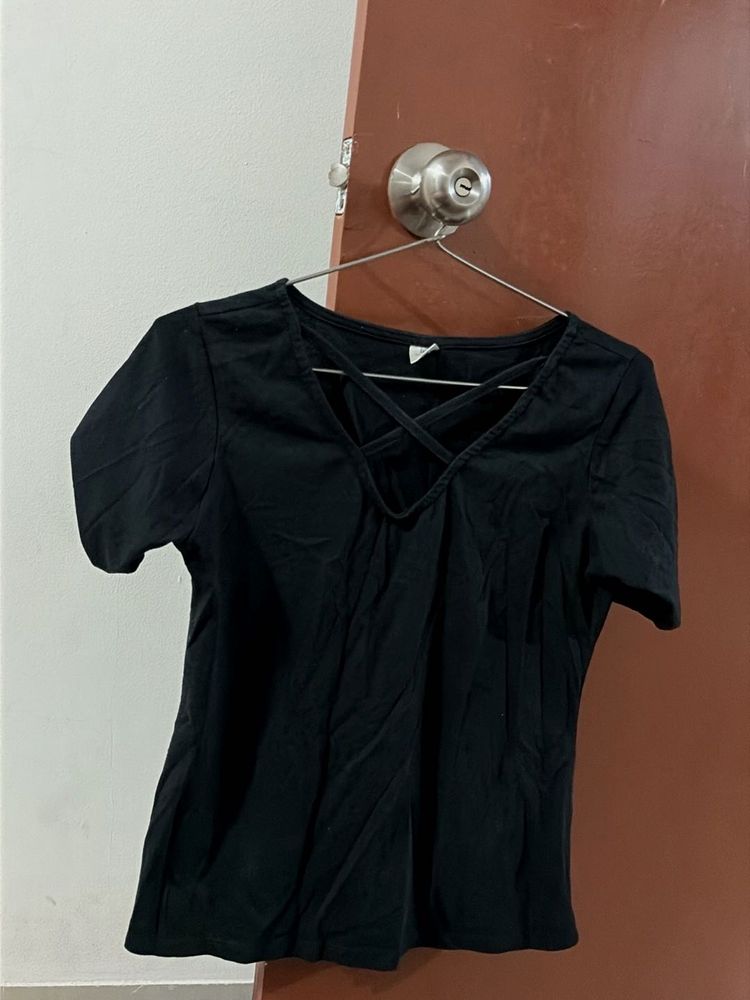 Cute Black Criss-Cross Top