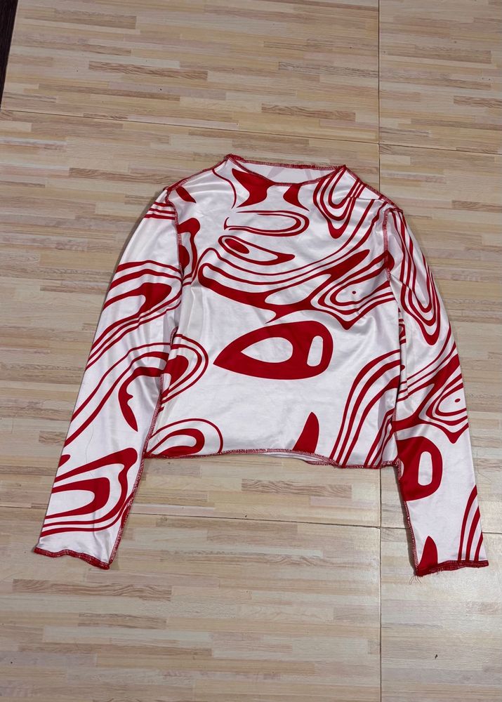 Red Swirl Long Sleeve Top