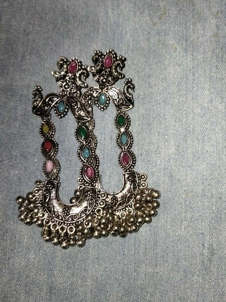 Silver Tone Ethnic Drop Earrings
