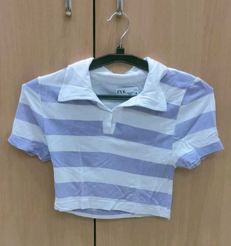 Striped Crop Polo Top