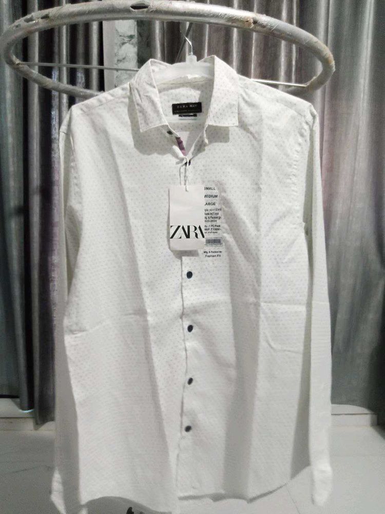Zara Man White Patterned Shirt Size L