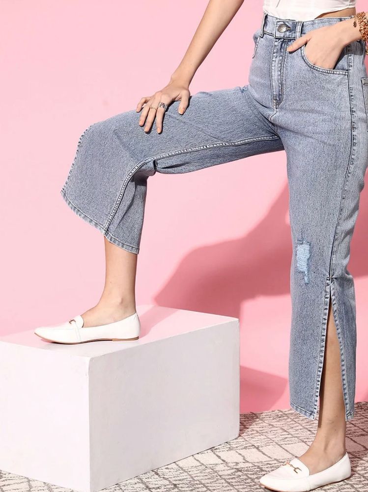 Distress light faded pure cotton stretchable jeans