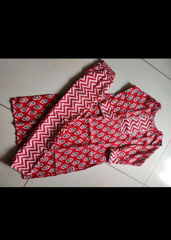 Red Patterned Pajama Set
