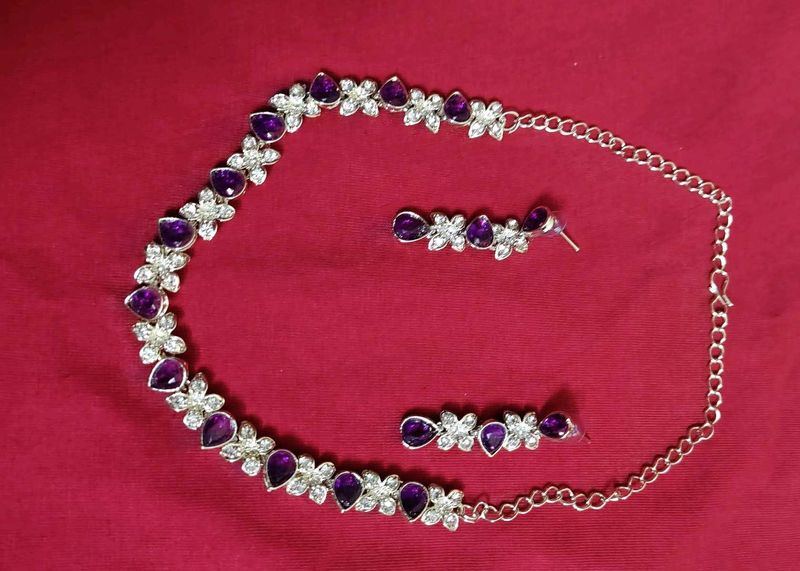 Elegant Purple Stone Necklace Set