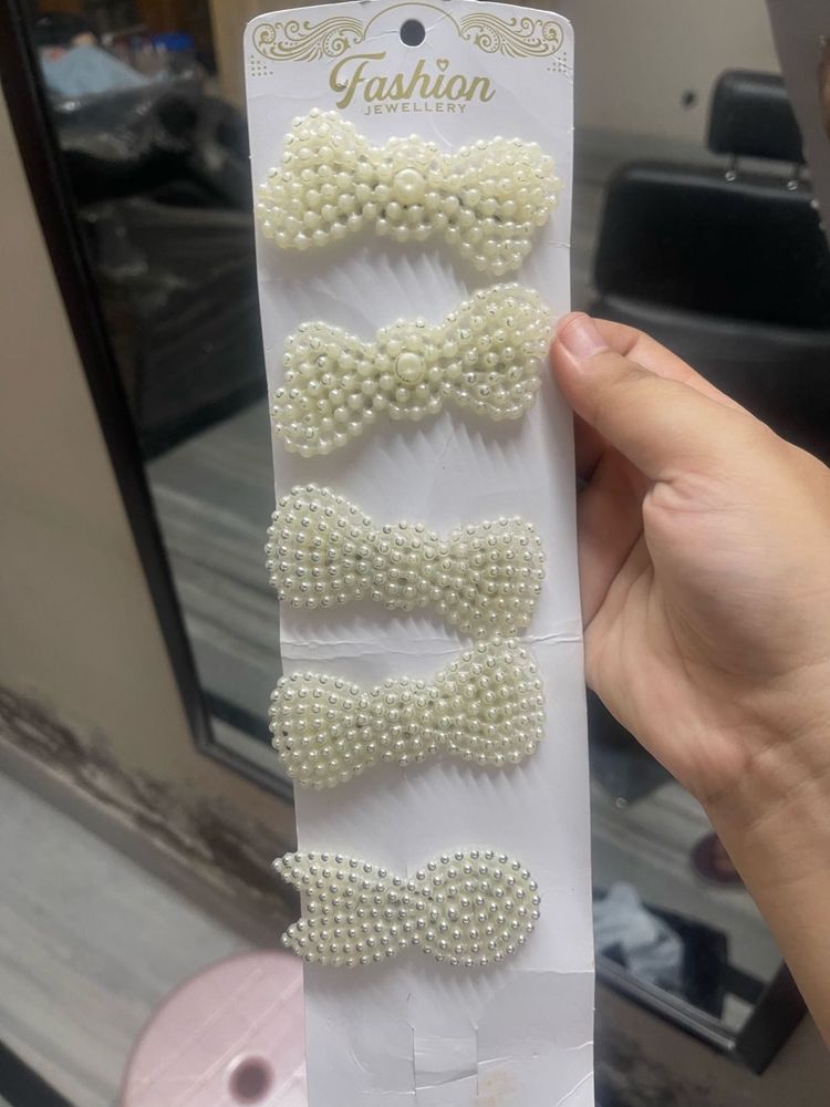 Pearl Bow Hair Clips (Set of 5)