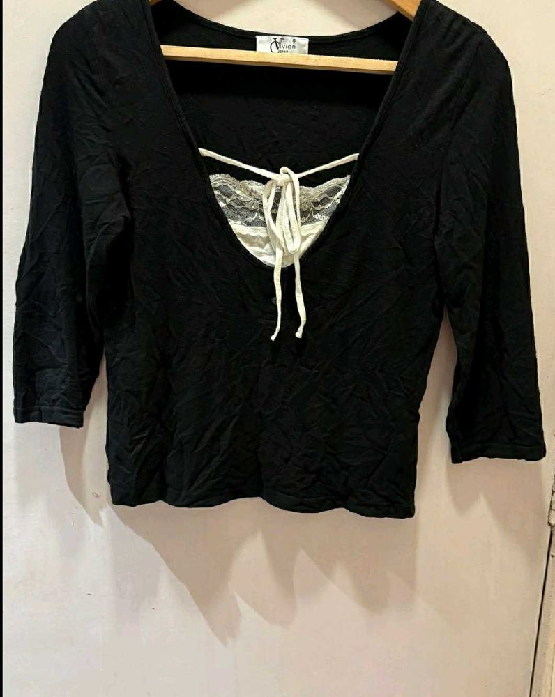 vintage Black Lace Trim Top