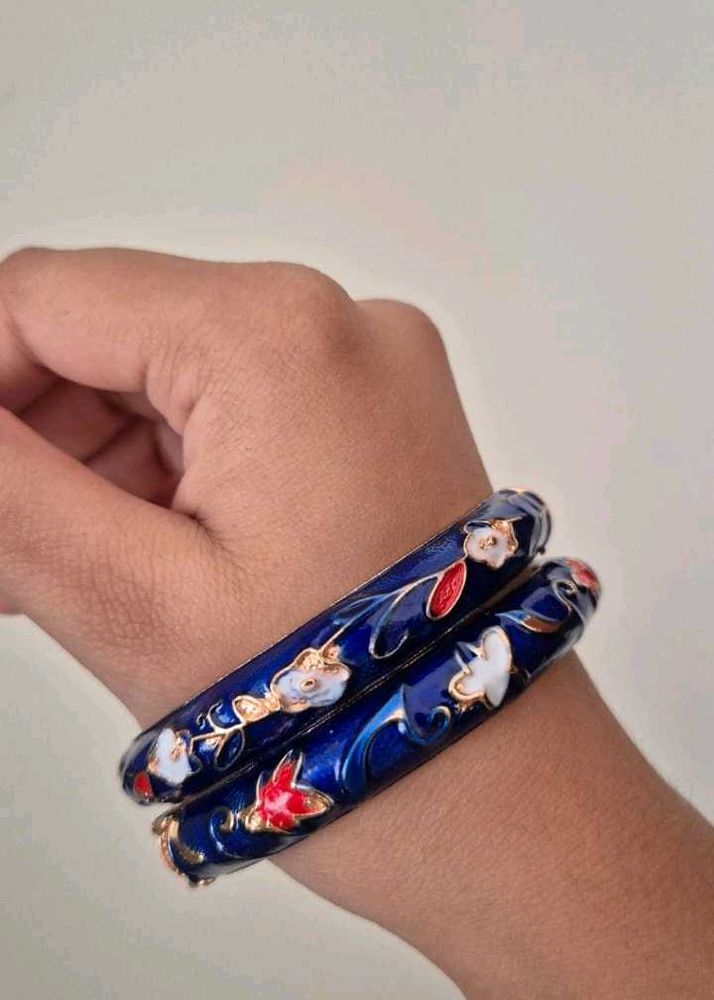 Enamel Floral Bangles - Stack of 2