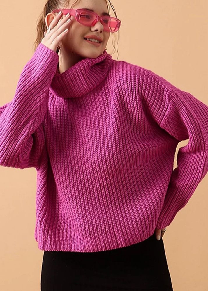 Pink Turtleneck Knit Sweater