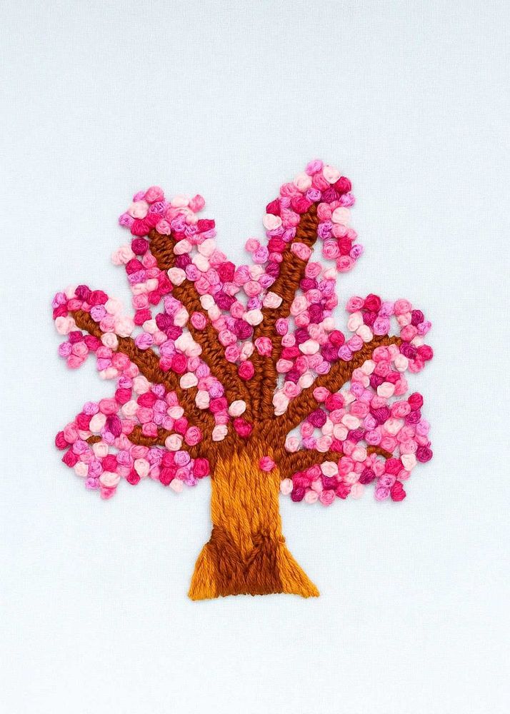 Hand Embroidered Cherry Blossom Tree Art