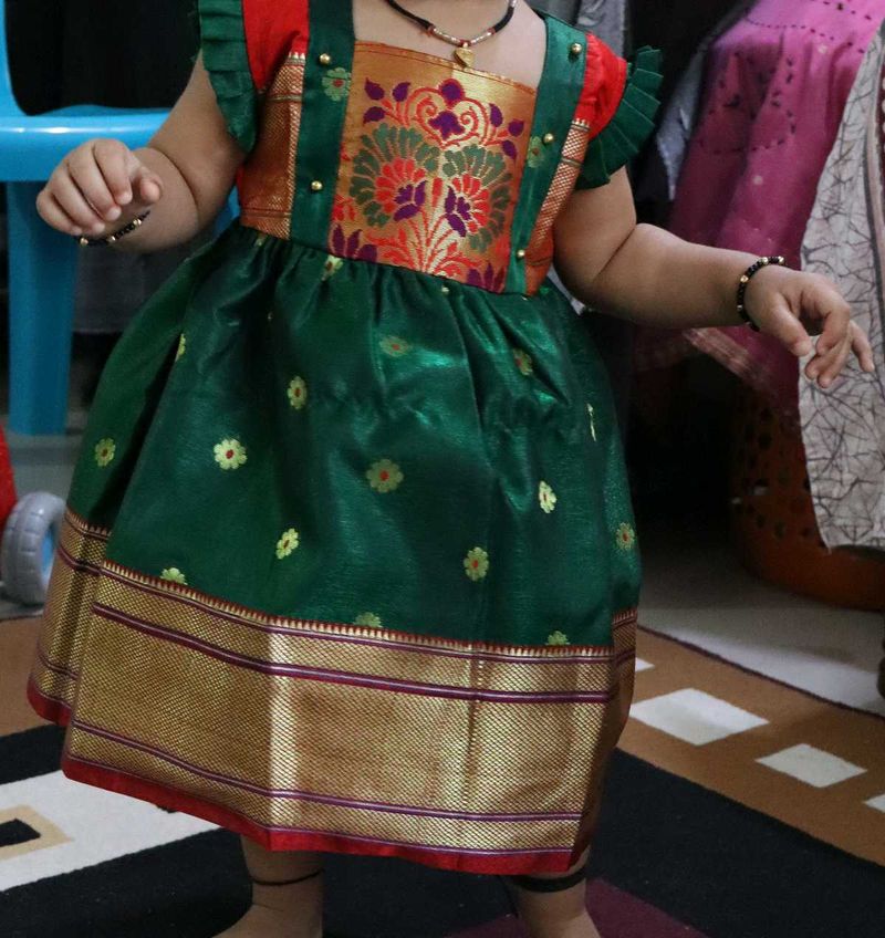 Beautiful Green Kids Paithani Dress