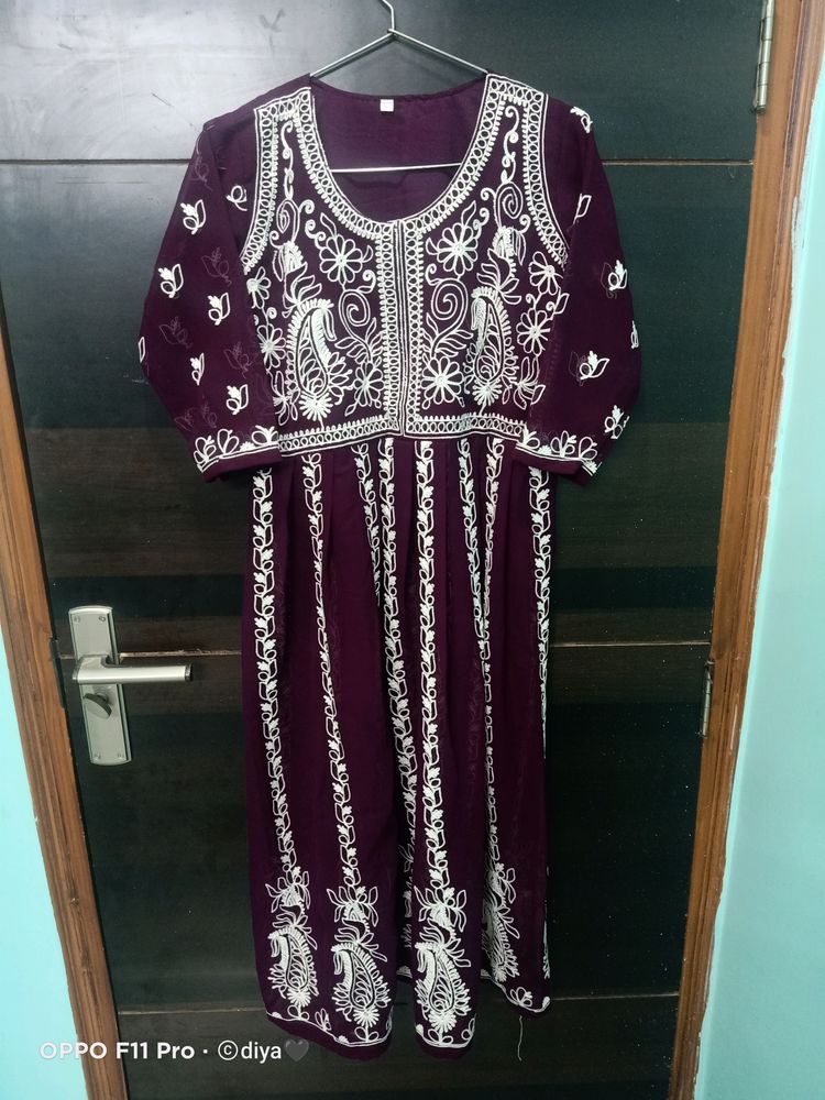 Embroidered Chikankari Georgette Anarkali Kurta
