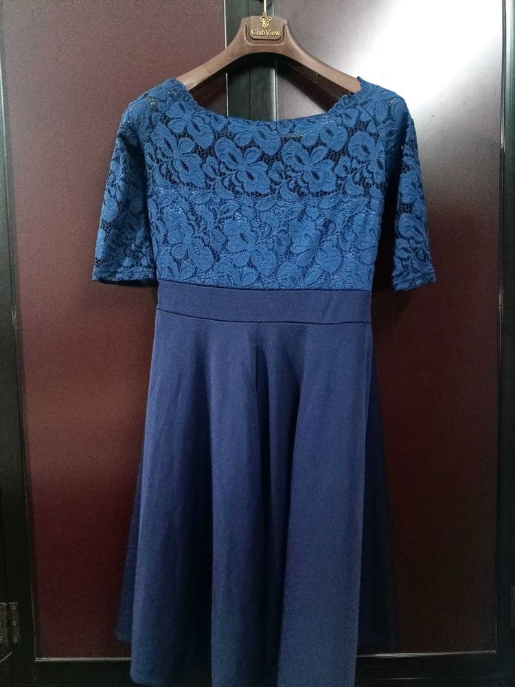 Blue Lace Fit &amp; Flare Dress