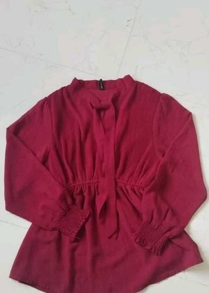 Maroon Tie-Neck Top