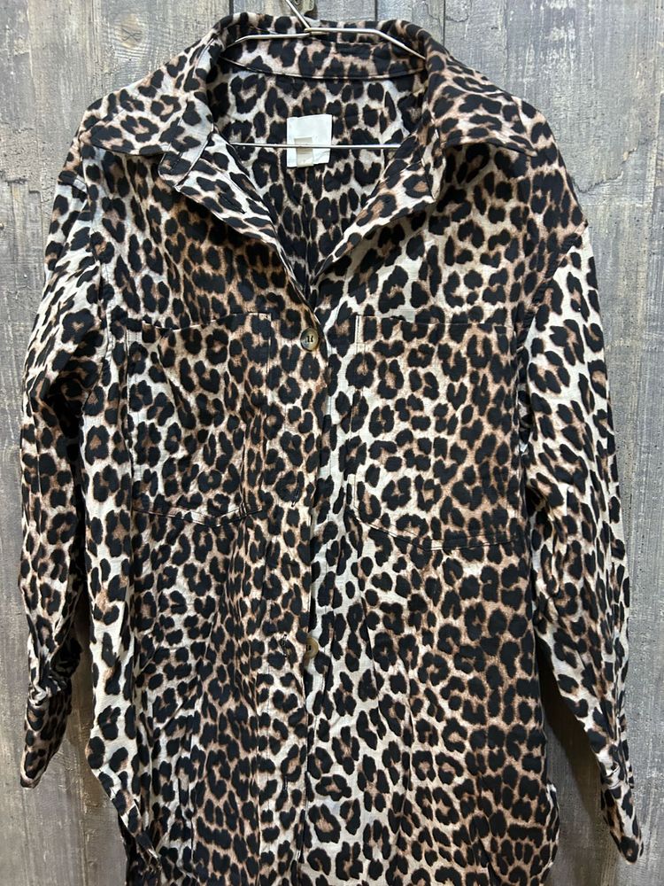 Long Sleeved Shirt- Beige Leopard Print