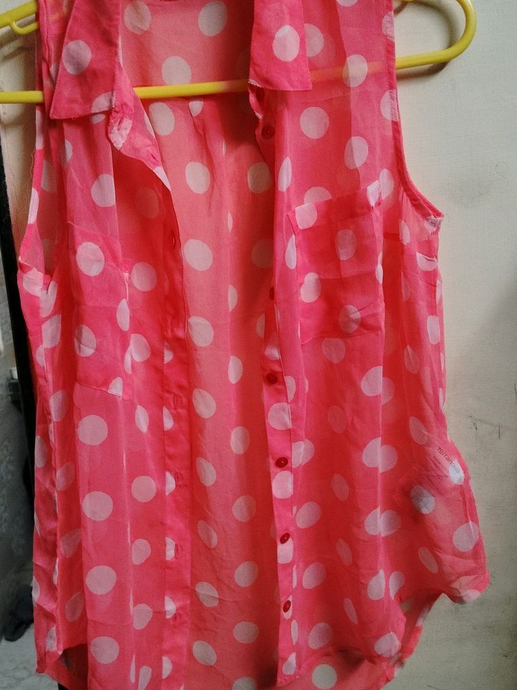 Pink Polka Dot Sleeveless Blouse