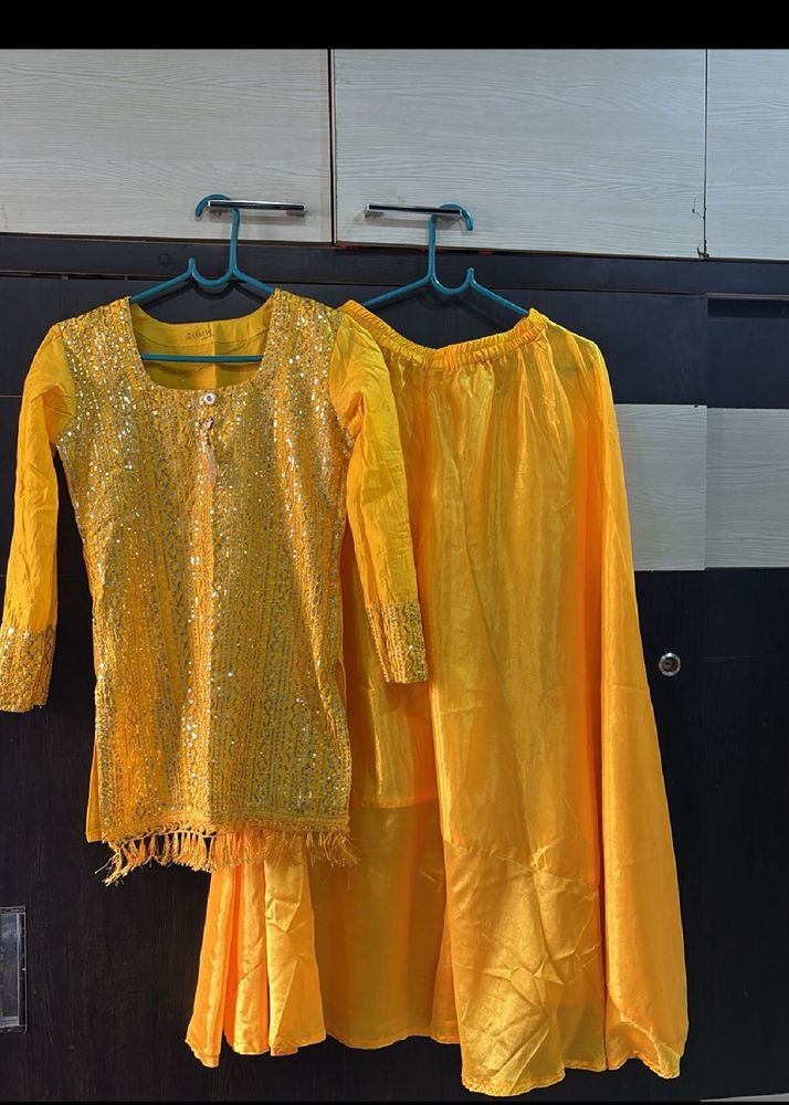 Yellow Sequin Sarara  Set