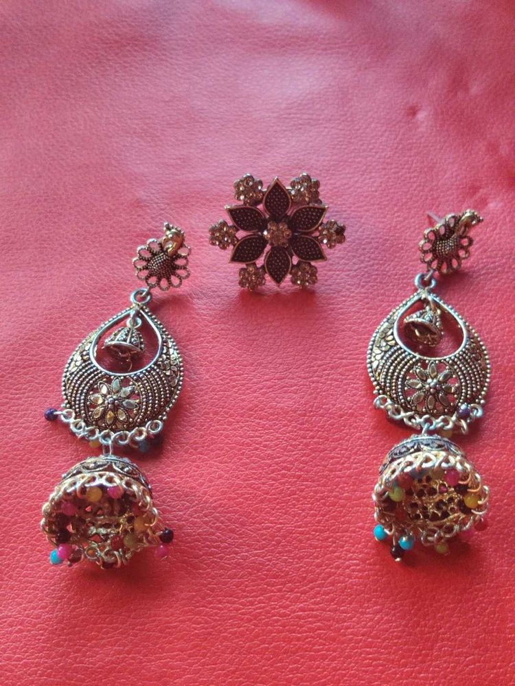 Ethnic Jhumka Earring &amp; Ring Set