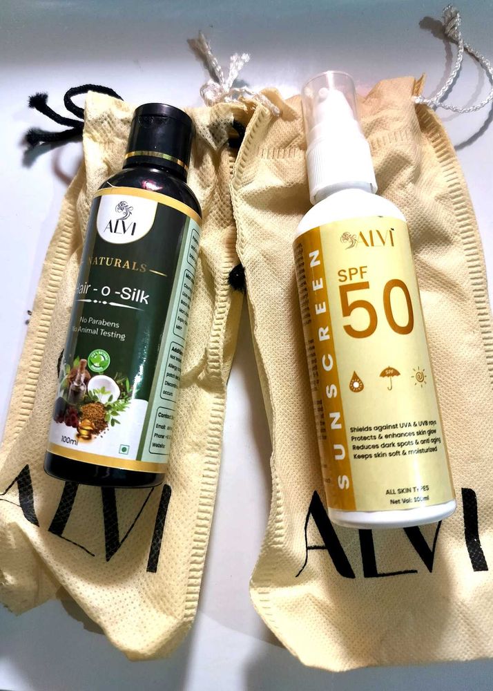 Sunscreen and Hair-O-Silk hair oil