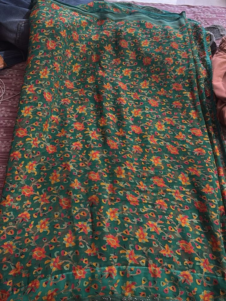 Floral Green Saree