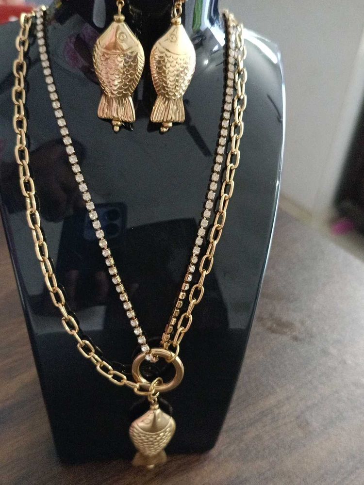 Fish Necklace Set With Earrings