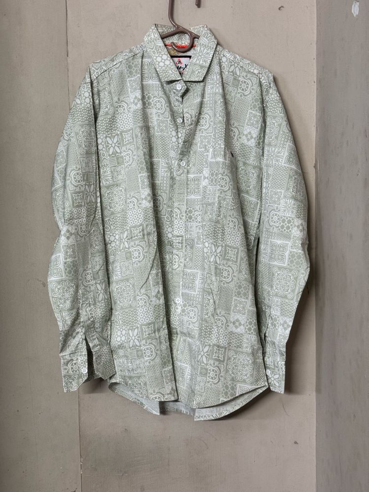 Olive Green Patterned Long Sleeve Button Down