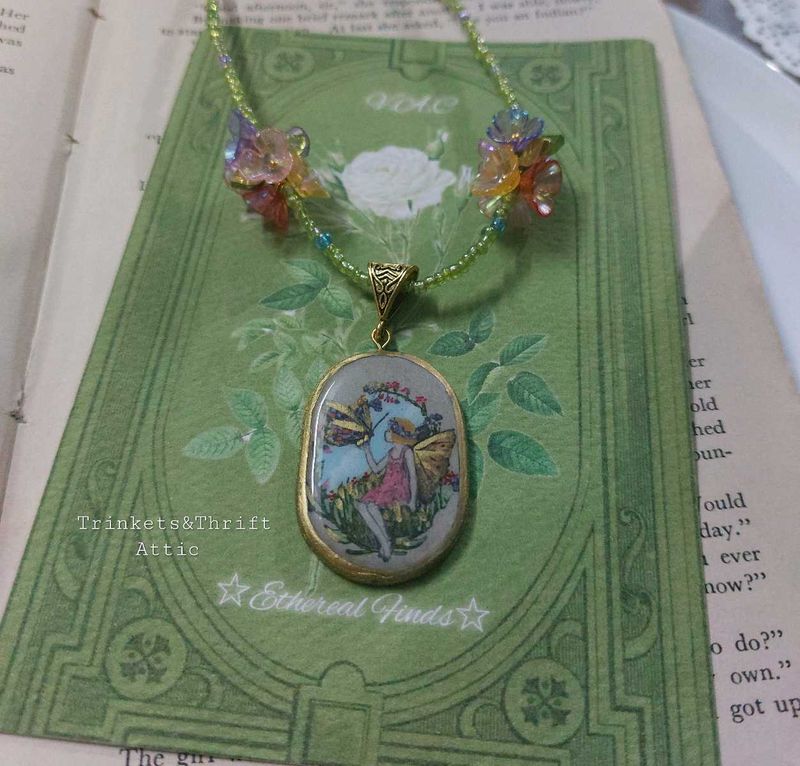 Butterfly Fairy Oval Clay Pendant Bead Necklace