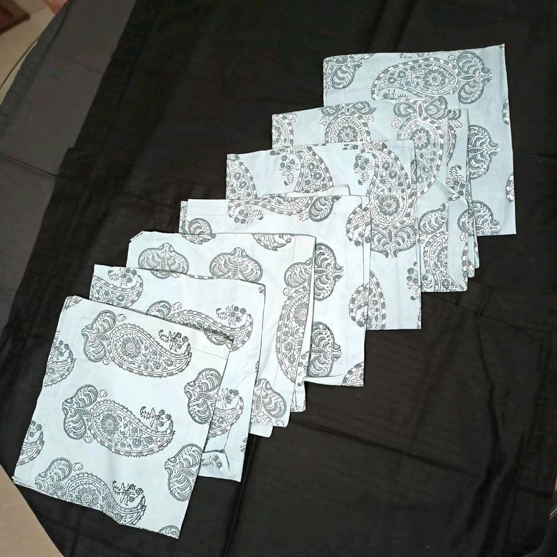 7 Piece Blue Paisley Print Table Napkins Set