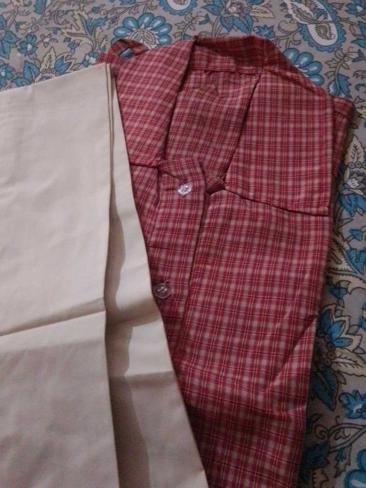 Red Checked Kurta Set girls school uniform