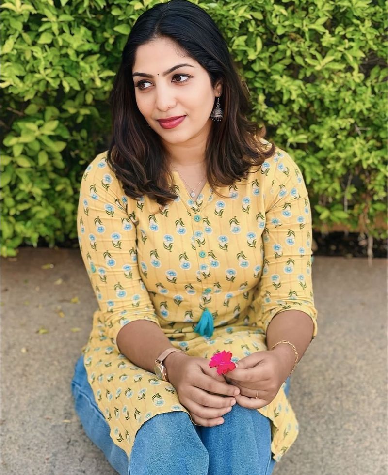 Yellow Kurti With Green Floral Works