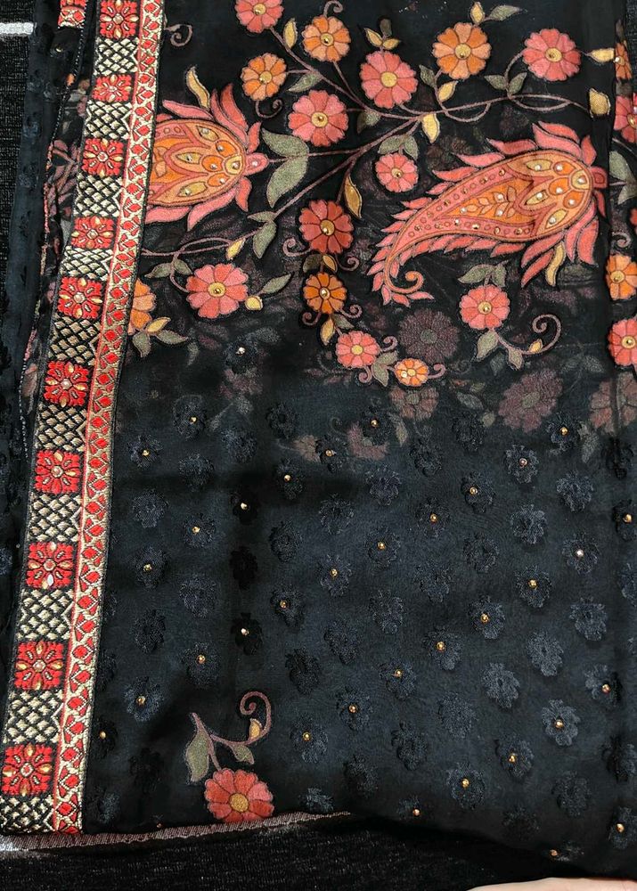 Elegant Embroidered Black Fabric
