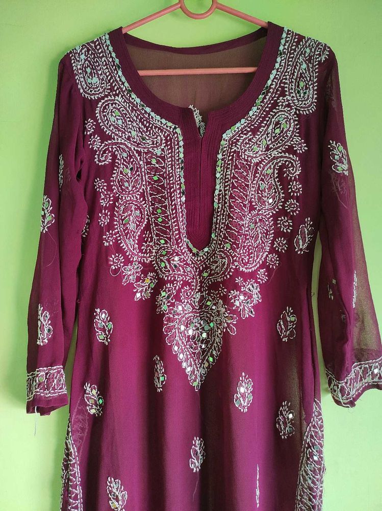 Mirror Work Chikankari Kurti With Inner