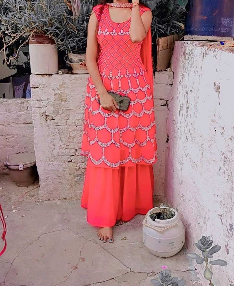 Coral Embroidered Salwar Kameez