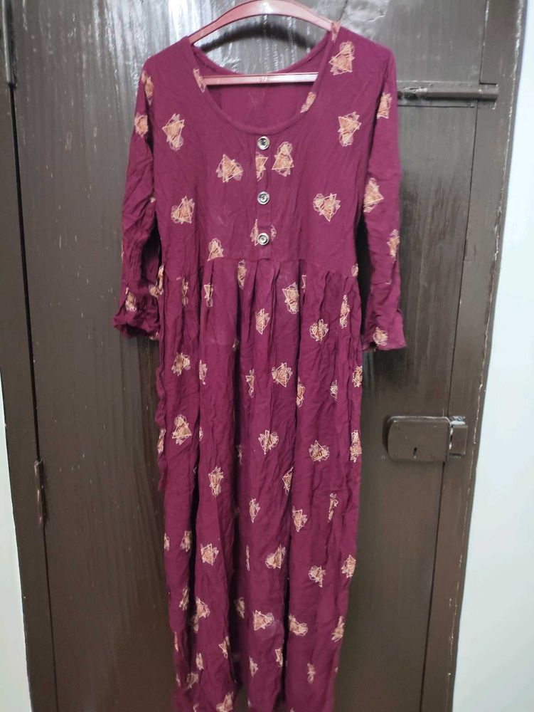 Maroon Printed Kurta