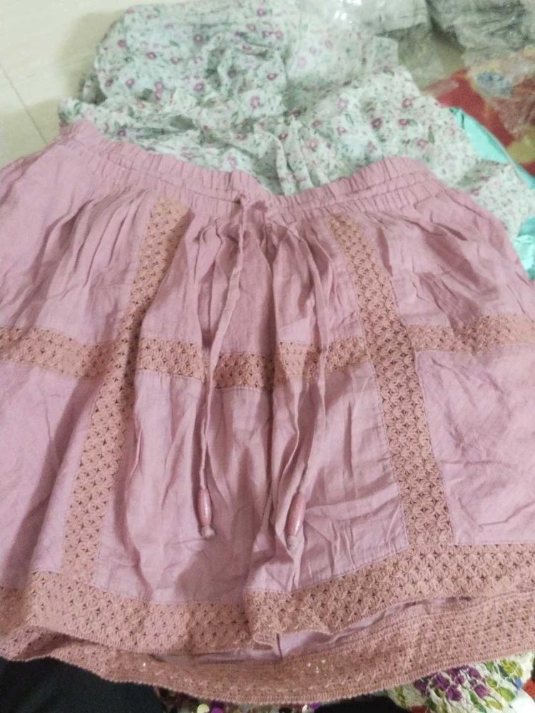 Pink Crochet Detail Mini Skirt