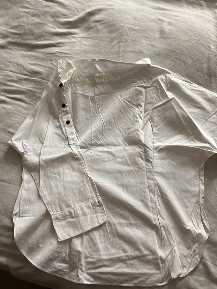 One Side Off Shoulder White Cotton Top