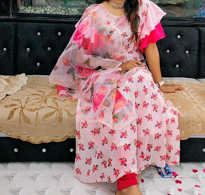 Floral Pink Anarkali Suit