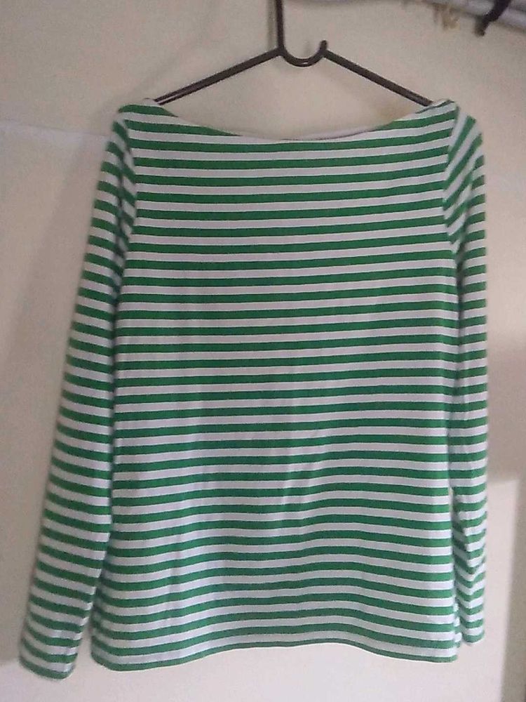 Green &amp; White Striped Long Sleeve Top