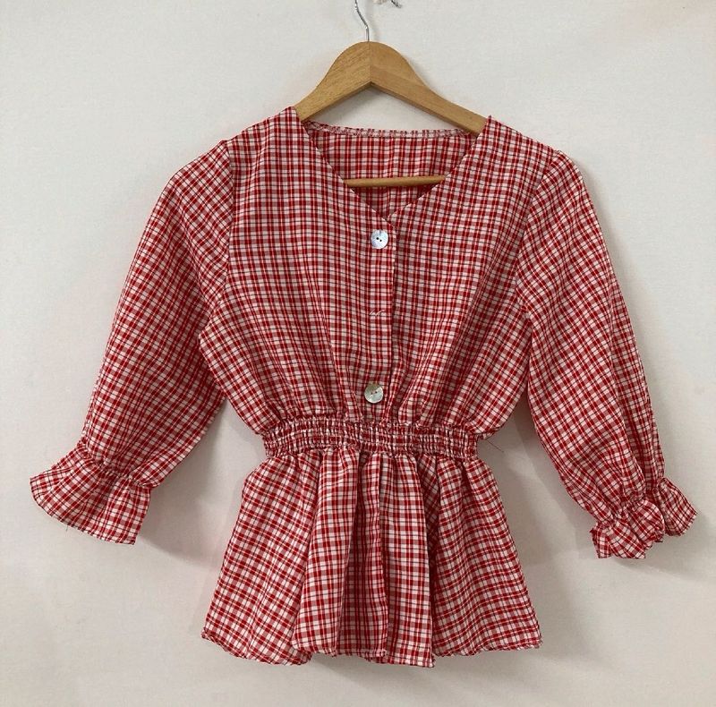 Cute Red Checkered Top