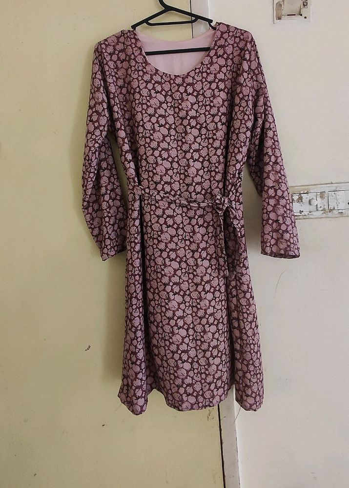 Belted Floral A-Line Dress