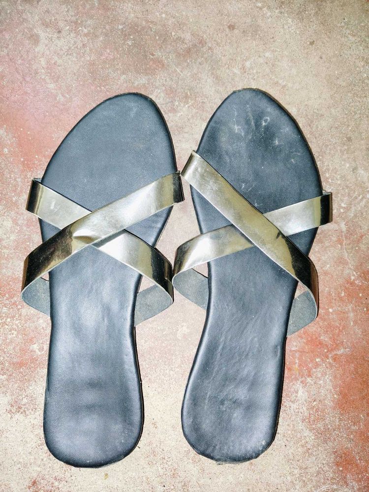 Chic Silver Strap Flats