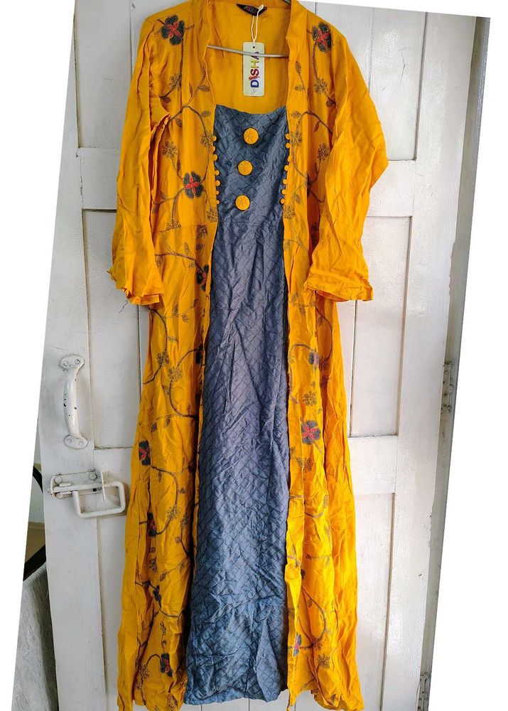 💛🔥Long gown shrug style kurti cum gowwn