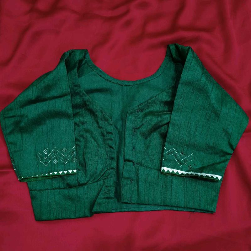 Tailored Green Blouse with Embellishments