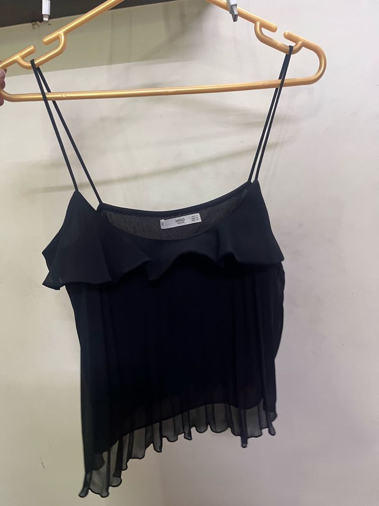 Mango Black Ruffle Cami Top