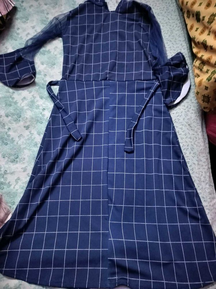 Blue Grid Midi Dress