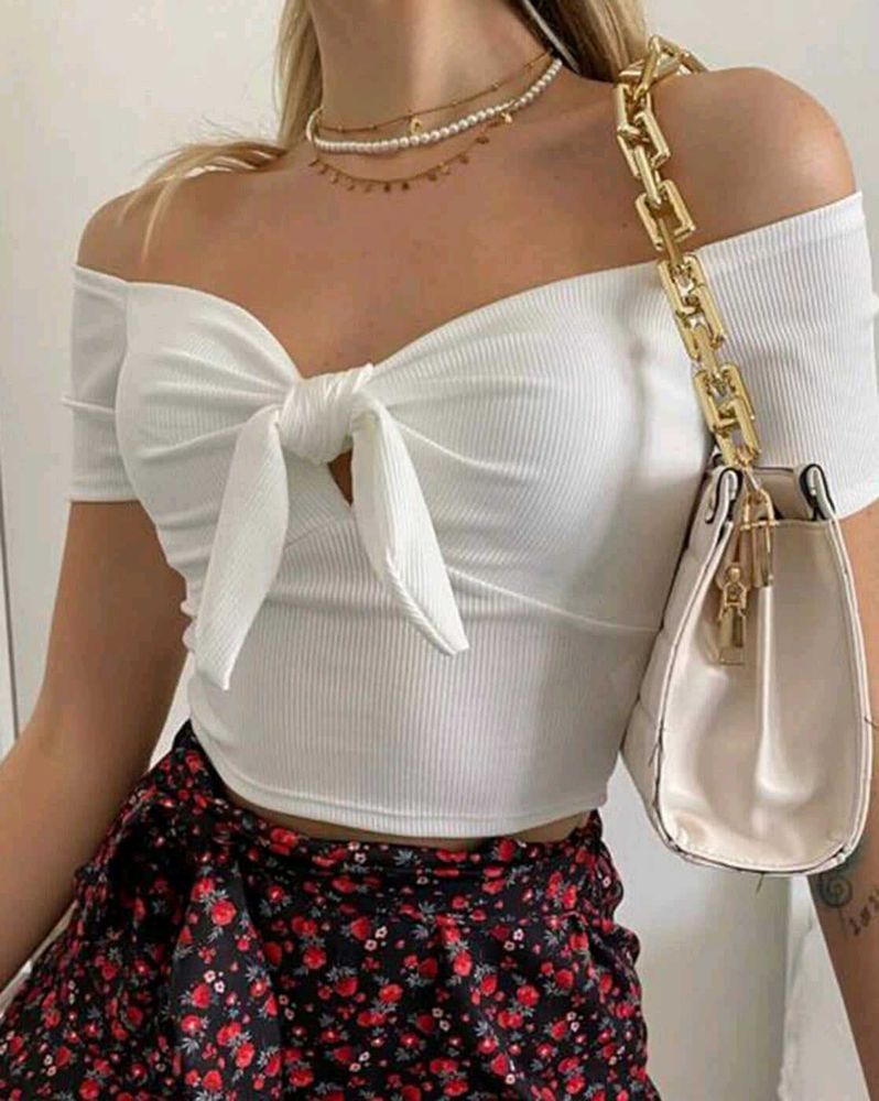 White Off-Shoulder Tie Top (CJ)
