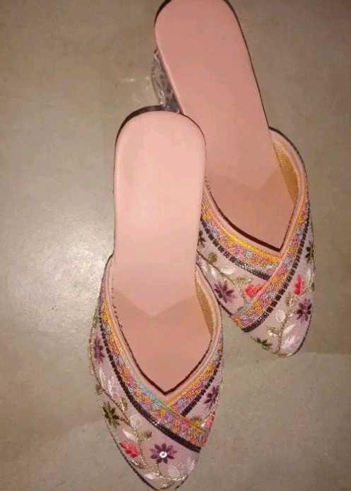 Embroidered Floral Mule Heels