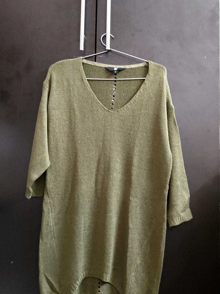 Green Knit V-Neck Top