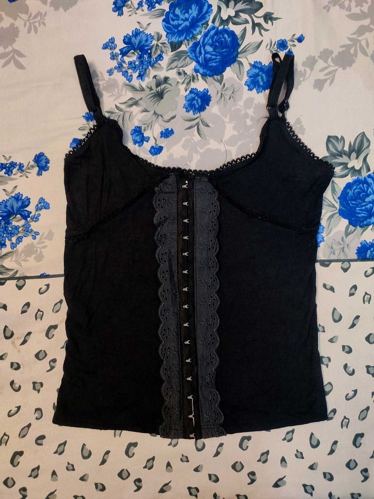 Black Lace Trim Cami Top