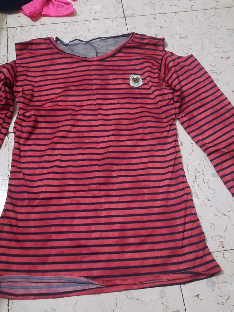 Striped Top With Cold Sleeve